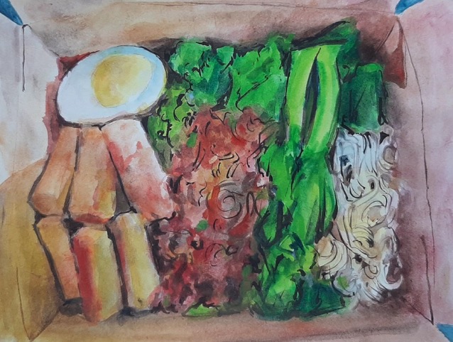 Water colour study of takeout food
