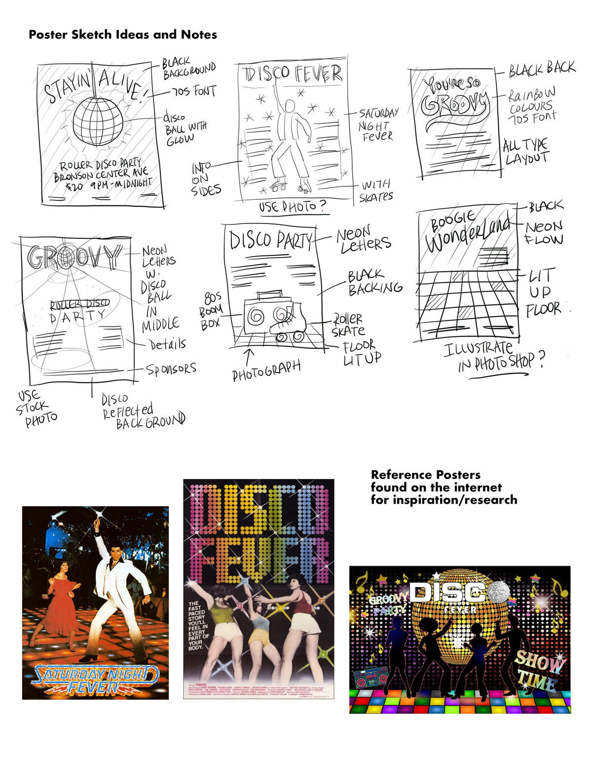 Image displaying sketch ideas and notes for poster design